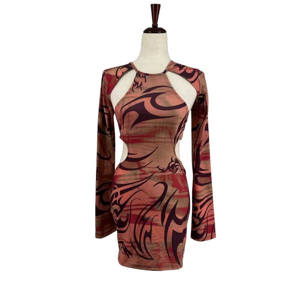 Jaded London Bodycon Mini Dress 6 Side Cut Outs Long Sleeve Retro Y2K